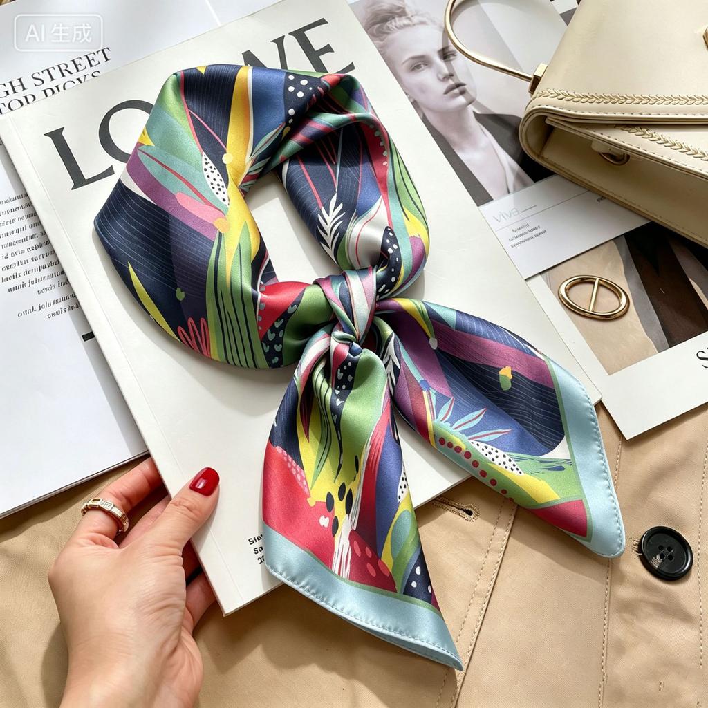 Spring and Autumn thin flight attendant occupation small scarf headscarf small square scarf female foreign style literary Korean versatile cartoon sil