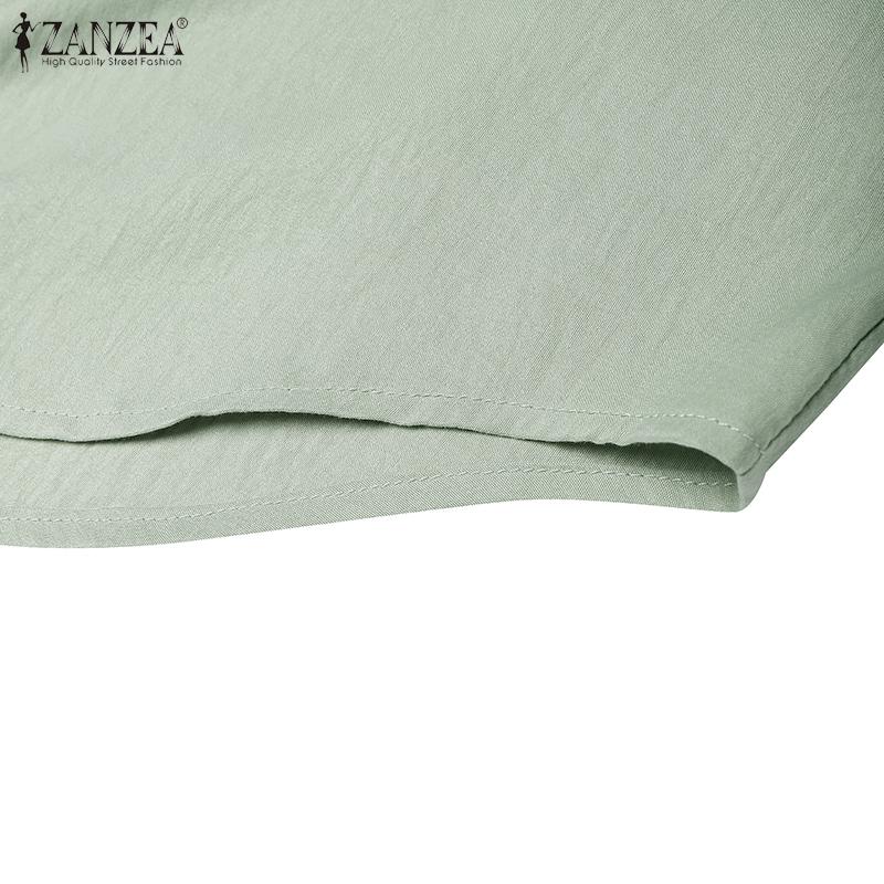 ZANZEA Women Turn Down Collar Loose 3/4 Sleeve Plain Blouse