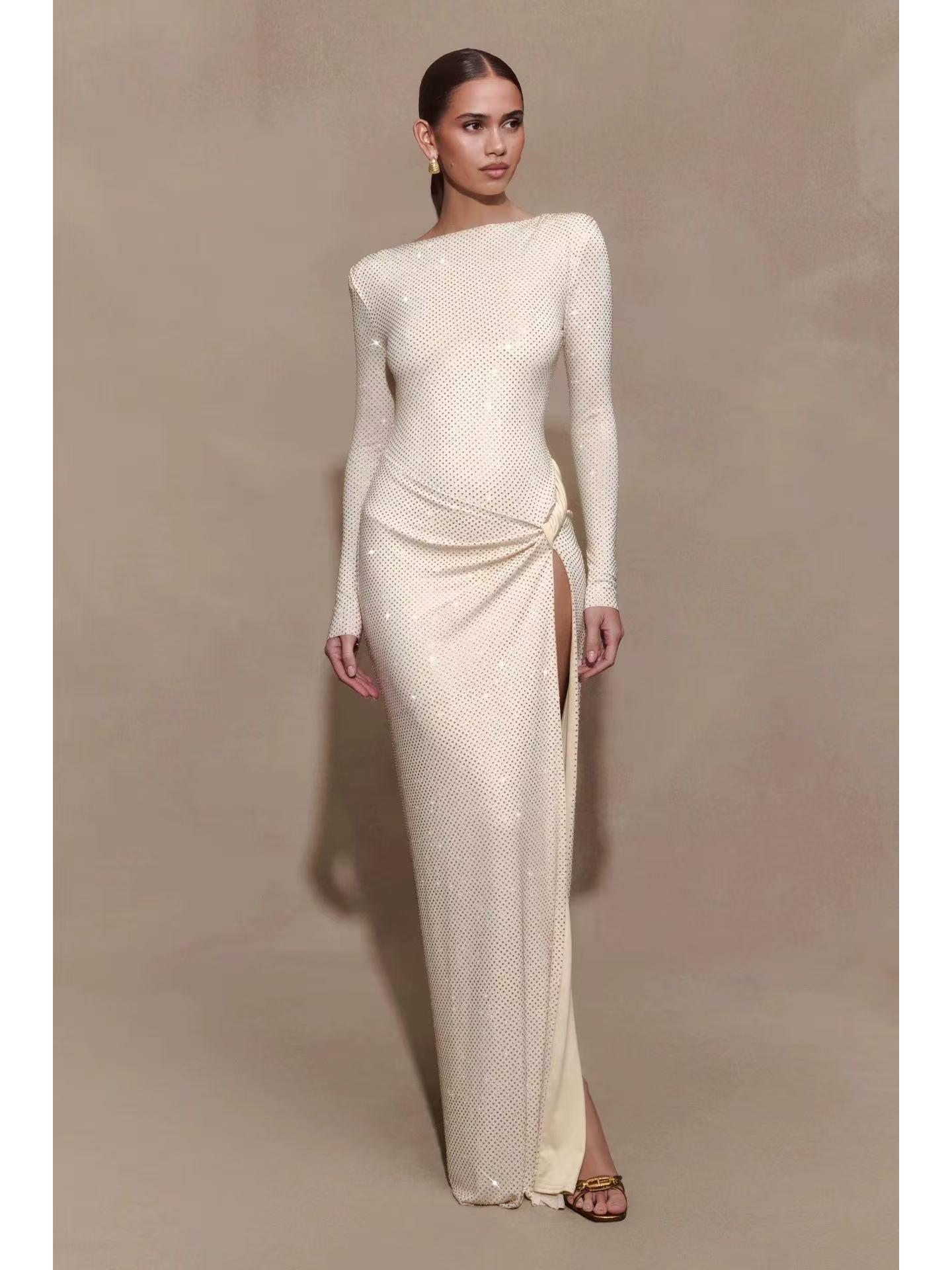 

Elegant European & American One-Shoulder Twisted Evening Dress for Women Medium слоновая кость/белый