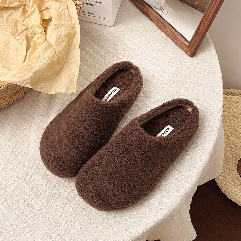 Baotou Warm Cotton Retro Slippers – Postpartum Casual Velvet Fluffy Half-Slippers for Home