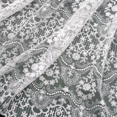 Beautiful 135cm Width 1M/lot 3D Embroidered Beige/White Lace Fabric Soft Net Fabric Sewing Curtain DIY Craft Accessory