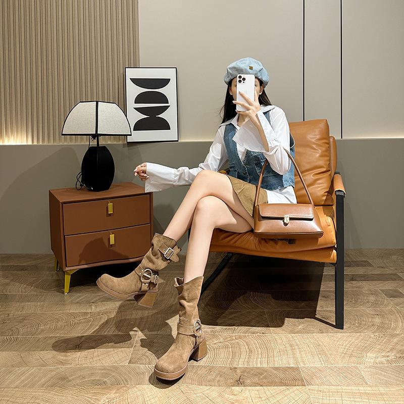 Small Western Cowboy Boots Women's 2025 New Summer Thin Boots Short Boots Thick Heel Knight Boots Martin Boots