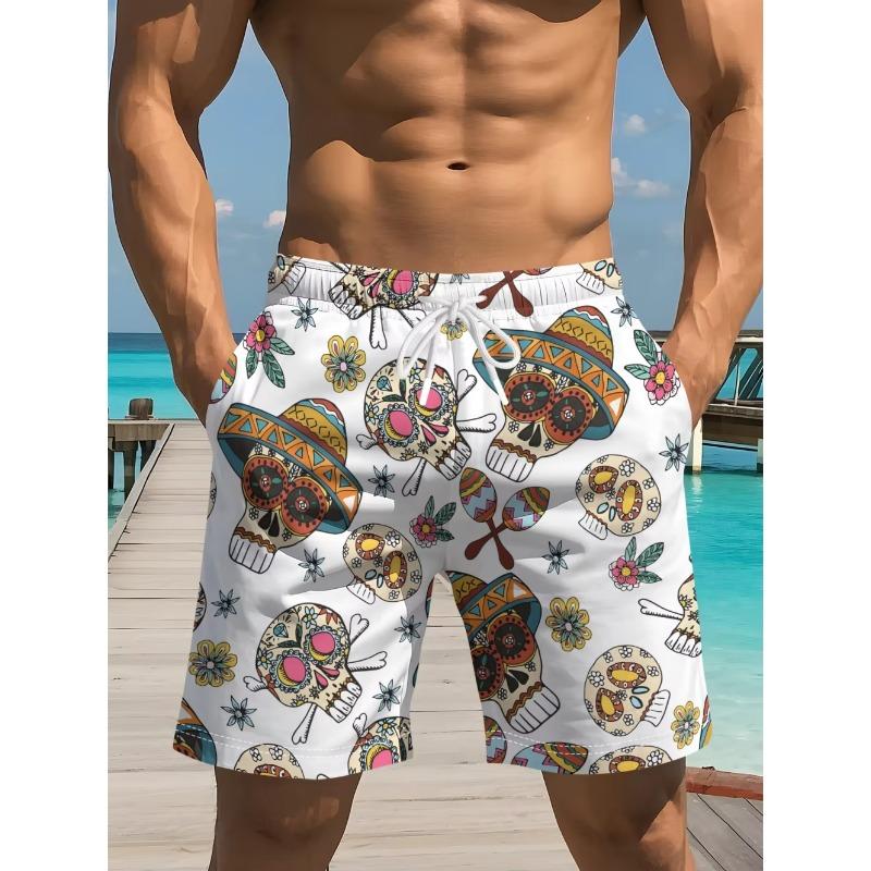 Summer Men's Flower Skull 3D Printed Beach Shorts Fashion Versatile Comfortable Vacation Wind