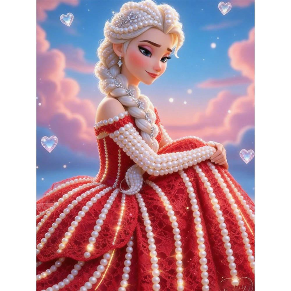 

Disney Pearl Painting Princess Elsa Red Dress Love Creative Art Exquisite Landscape Sparkling Painting Craft Home Wall Decoration DIY Handmade Gift 35x45cm