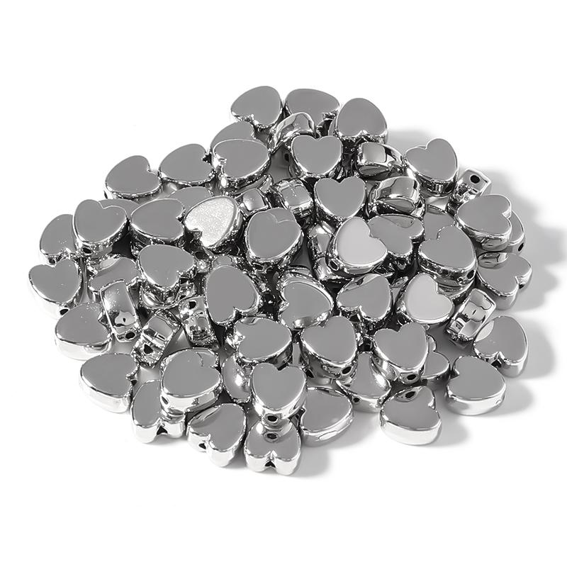 50 pcs/lot CCB Heart Shape Spacer Beads Straight Hole Loose Bead for Jewelry Making Accessories DIY Charm Bracelet Necklace