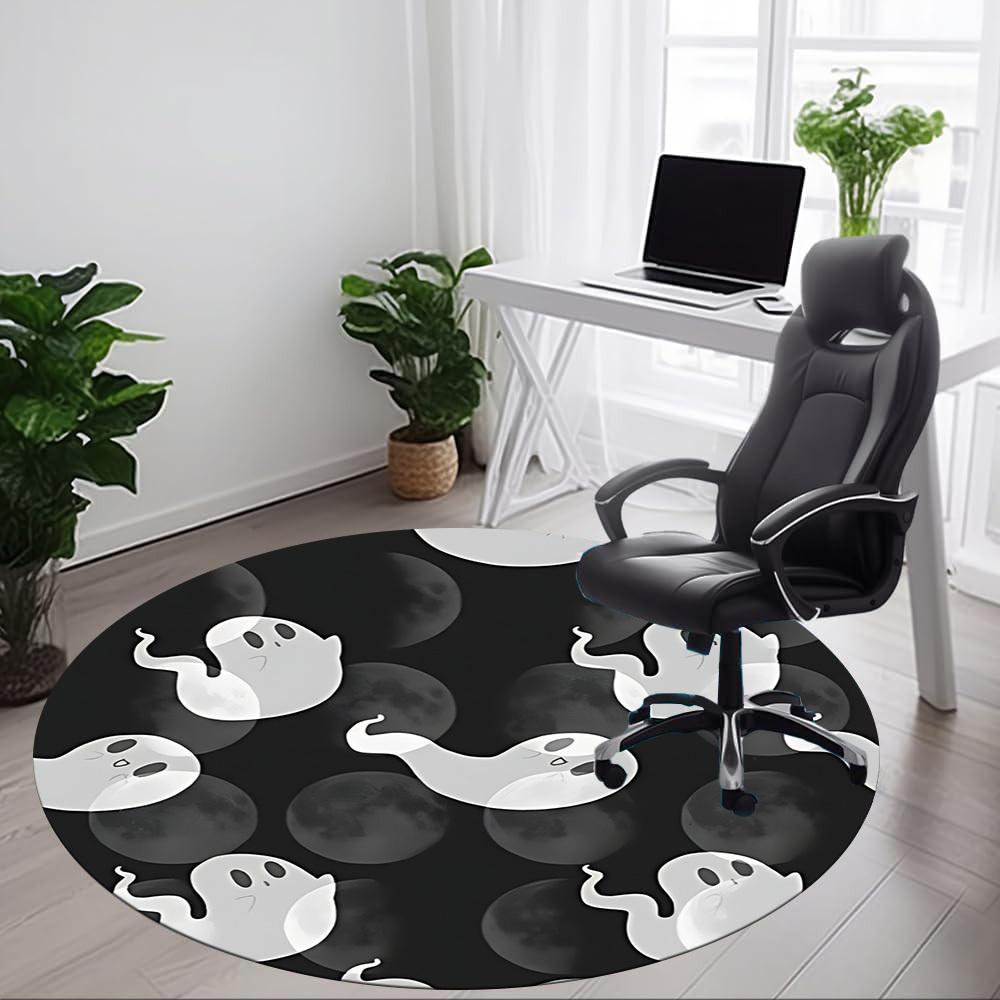 1pc Ghost Moon Office Round Area Rug, Indoor Mat Suitable For Office, Under Office Chairs Bedroom Living Room Home Decor, Room Deco148