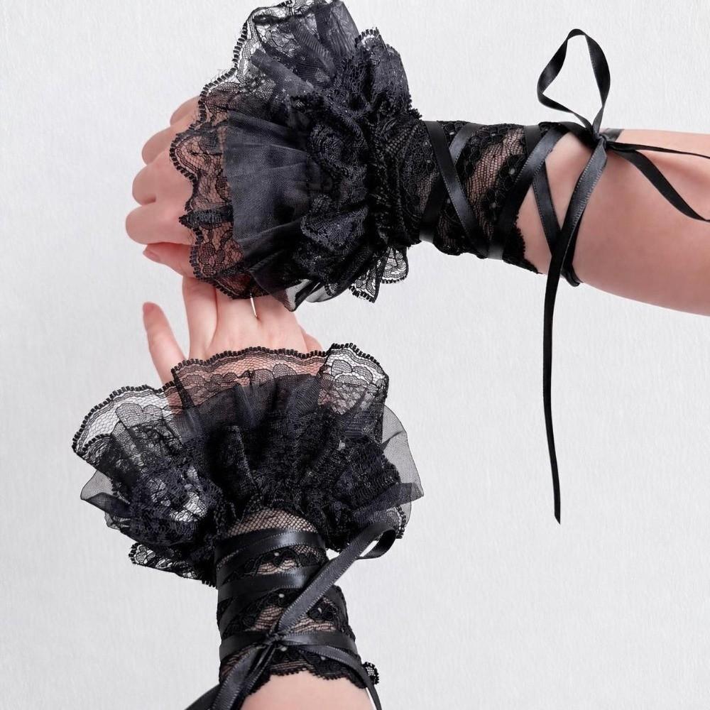 Ruffled Lace Lace Arm Sleeves Elastic Band Fake Sleeves Elegant Mittens  Anime Costume