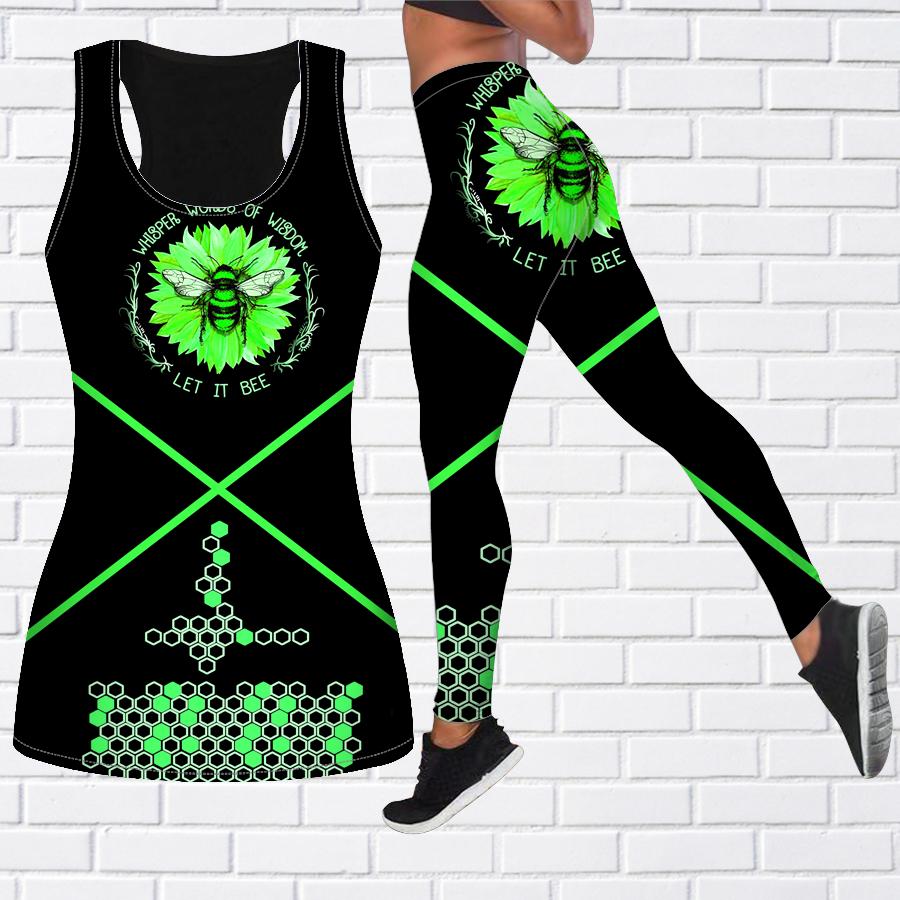 Bee Letter Print Yoga Outfit for Women Fashion Workout Leggings Fitness Sports Casual Yoga Pants