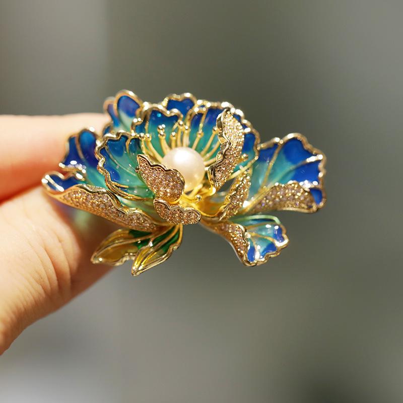 Bo Xin Yun High-End Enamel Peony & Freshwater Pearl Brooch
