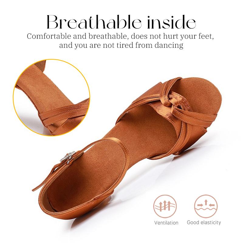 Women's Latin Satin Professional Salsa Bachata Ballroom Standard Dance Shoes Performance Shoes 7.5 Cm Heel