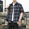Summer Port Style Loose Lapel Men's Checkered Short-sleeved Shirt Fashion Brand Youth Casual Shirt Men's Cardigan Trend