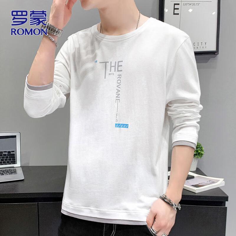 Romon Men s Long Sleeve Round Neck T-Shirt M