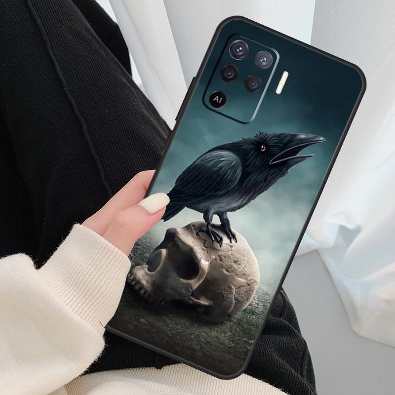Crow Raven Dark Skull Case For OPPO A15 A16 A1K A54 A74 A94 A52 A72 A83 A91 A93 A53S A5 A9 A31 A53 2020 Cover