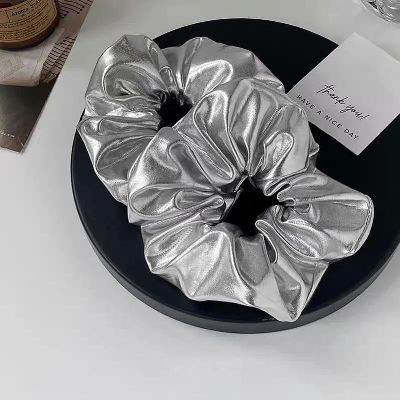 Y2k Scrunchies Metal Silver Color Medium Size Hair Tie Sweet Simple Elastic Hair Band Women Hair Accessories Daily Headwear