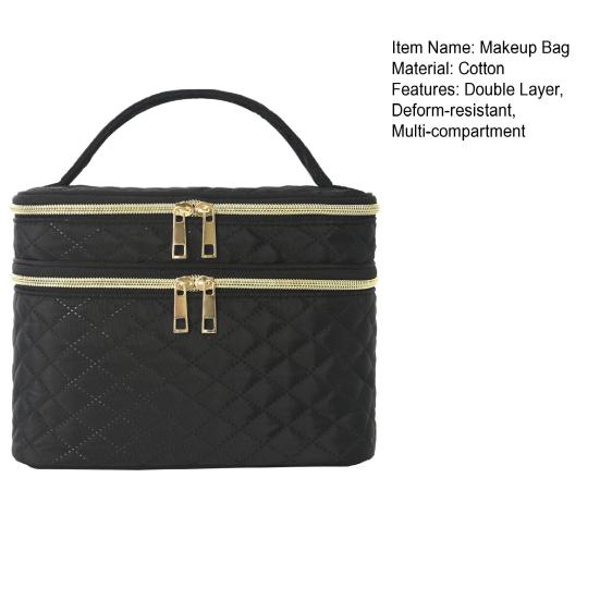Travel Makeup Case Double Layer Makeup Bag with Handle And Multiple Compartments Cosmetic Organizer Case Portable Toiletry Bag for Women Business Trip