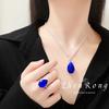 Luxury Women Jewelry Set Blue Sapphire Pendant Necklace Vintage French Style Drop Earrings Ring Gemstone Gift Set
