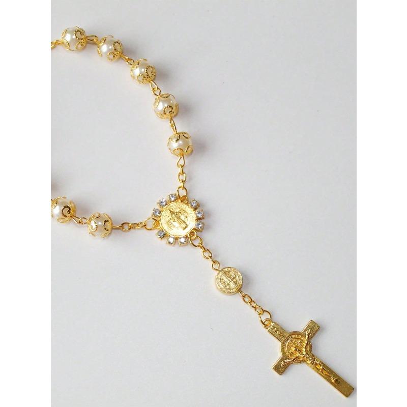 

Car Ornaments Retro Faux Pearl Cross Hanging Car Rear Hanging Auto Interior View Mirror Birthday Gift Auto Hanging Ornament one-size