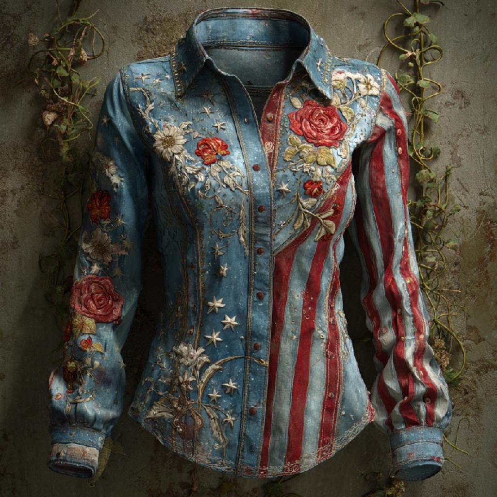 Camicia da donna, camicetta, stampa, bottoni, manica lunga, casual, basic, colletto, regolare