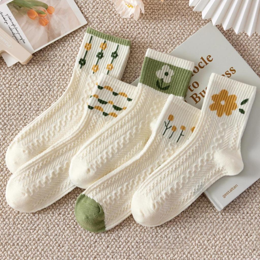 5 Pairs, Women's, Soft Socks, Medium Socks, Letter Socks, Warm Socks, Outerwear, High Socks, Long Socks, Long Socks, Sports Socks