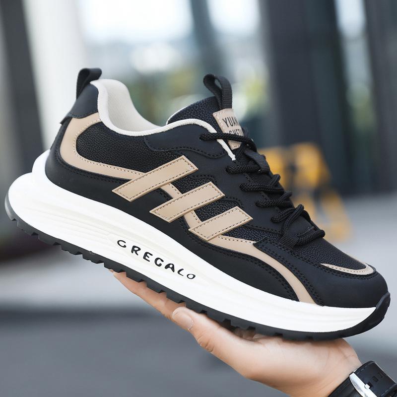 Men's shoes autumn and winter leather sneakers light and comfortable soft-soled casual trendy shoes thick-soled versatile color matching dad shoes