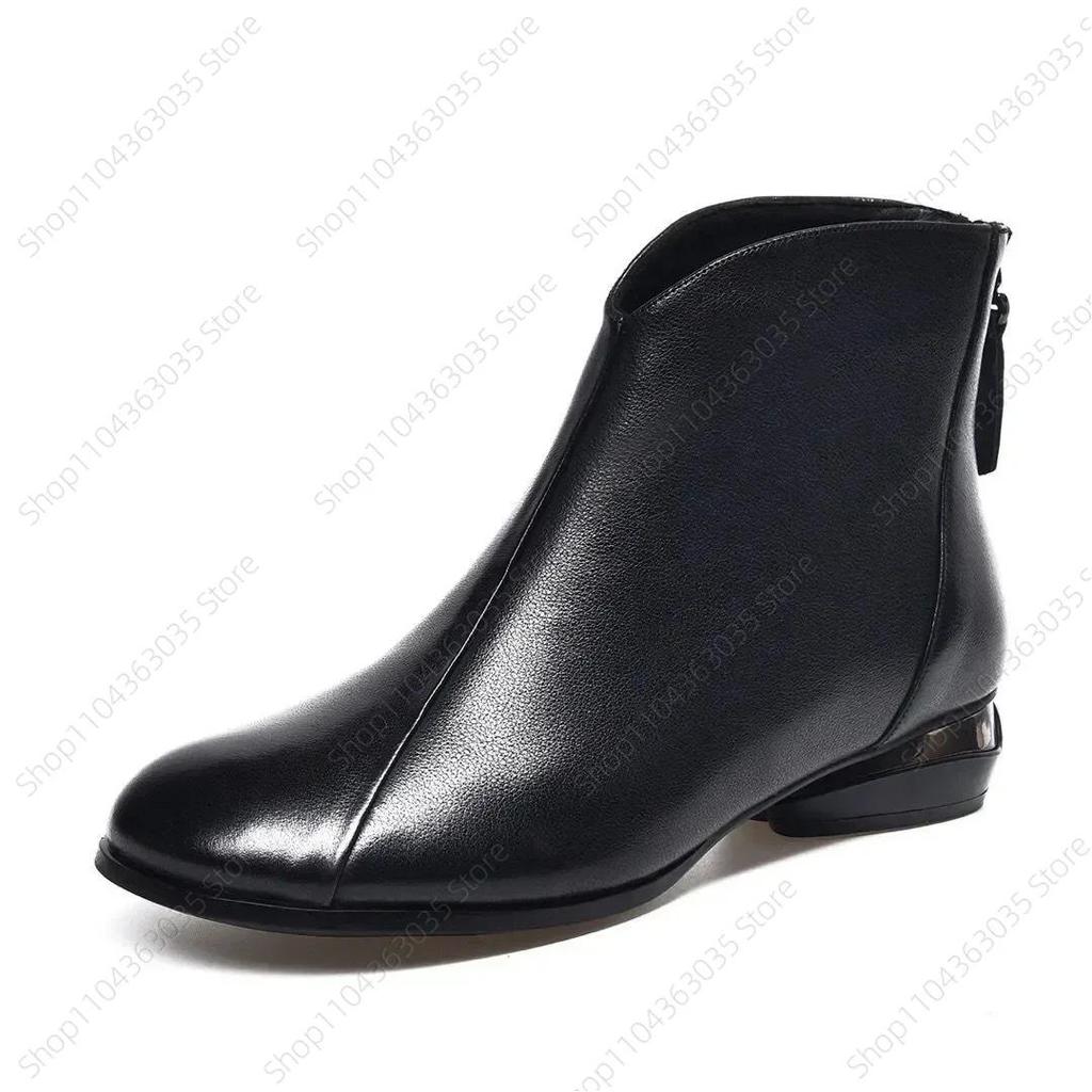 Winter Vintage Braune Lederstiefel Frau Keil Stiefeletten Mode Schleife Retro Schuhe Damen Reißverschluss Plateau Stiefel Weiblich