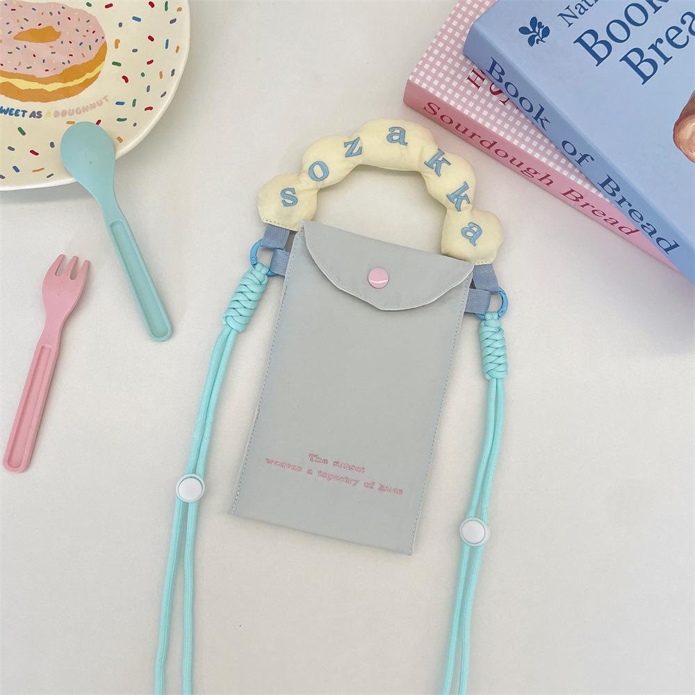 1 New Contrasting Color Embroidery Mobile Phone Bag Mini Handbag Small Fresh Canvas Portable Messenger Mobile Phone Bag