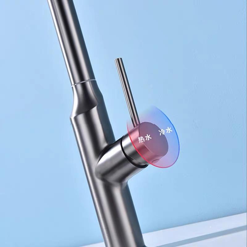 Double Function Water Kitchen Pull-out Sink Faucet Gray 304 Stainless Steel Hot And Cold Water Single-hole Telescopic Sink Tap