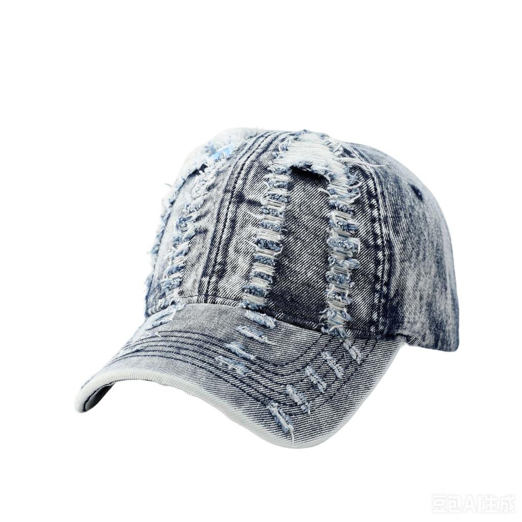 Ripped Denim Black American Baseball Cap Women's Summer Enlarged Deepened Cap Men's Wide Brim Sports Hat