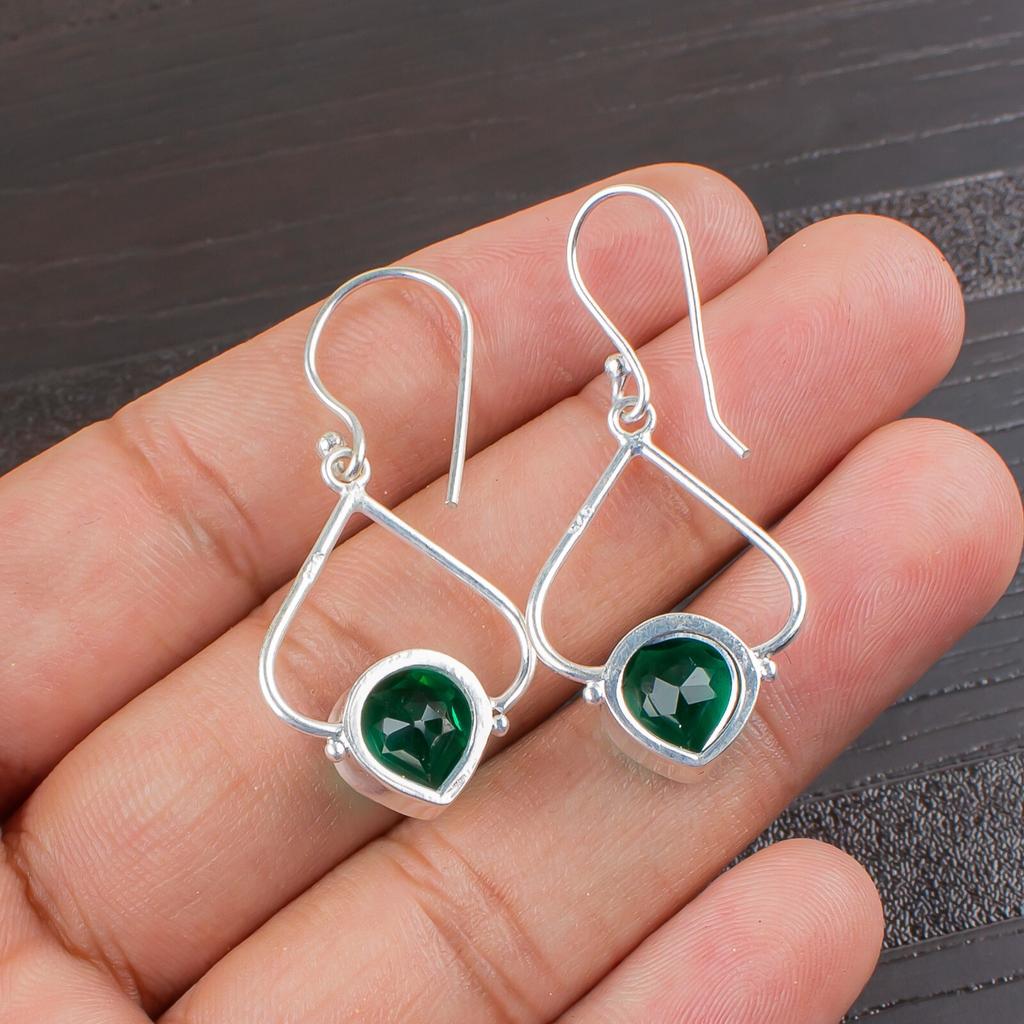 Chrome Diopside Gemstone 925 Sterling Silver Jewelry Handcrafted Earrings 1.80" EE-33-4