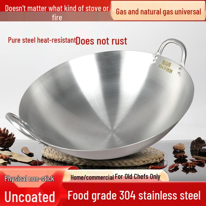 Commercial Thickened 304 Stainless Steel Wok with Double Handles