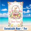 Easter Bunny Theme Beach Towel Personalized Custom Name & Text Soft Quick Dry Beach Towel for Swimming Travel
