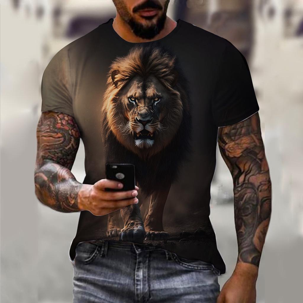 Summer Men's Vintage T Shirt Lion Graphics 3D Print Fashion Tiger Short Sleeve Men's Clothing Oversized Wolf T-shirts Streetwear