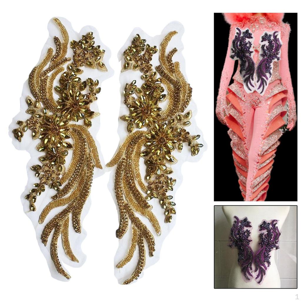 Sew On Beaded Patches Decoration Trim Appliques for Ballet Gown Dress Woman