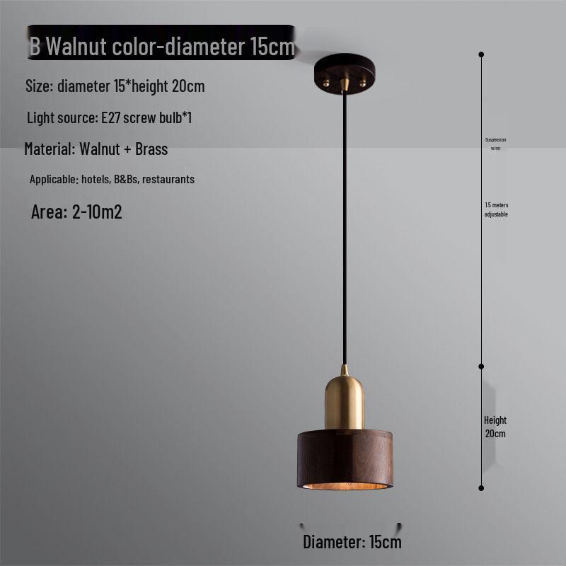 

Japanese Solid Wood & Brass Pendant Light for Bar, Bedroom, or Bedside Standard