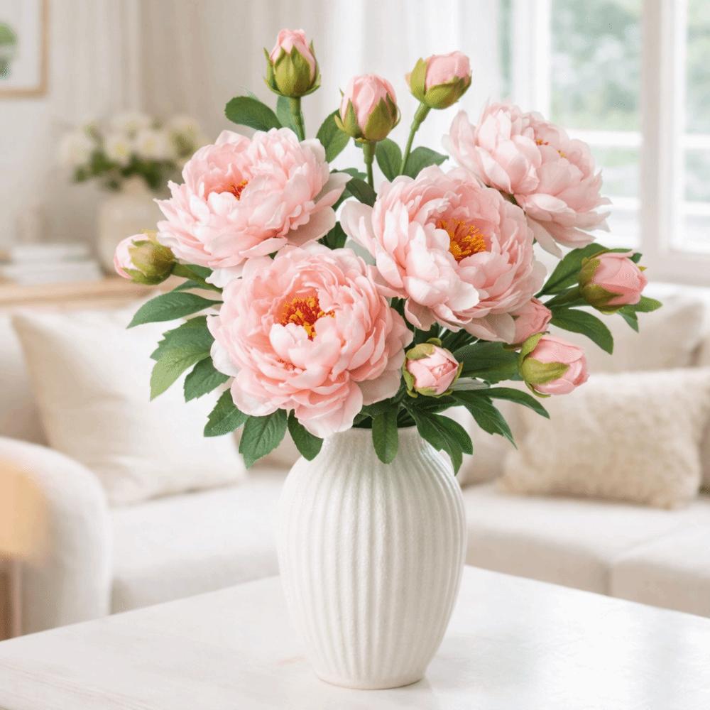 2 Heads Silk Peony Fake Flowers Silk Cloth Fake Flowers Bouquet  Table Centerpiece
