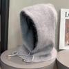 Rabbit Fur Knitted Scarf Hood Hat Women Beanies Warm Winter Unisex Balaclava Skiing Outdoor Bonnet Thick Earflap Hat