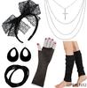 PESENAR 80s Fancy Dress Costume Accessories Lace Headband Earrings Fishnet Gloves Necklace Bracelet for 80s Retro Party
