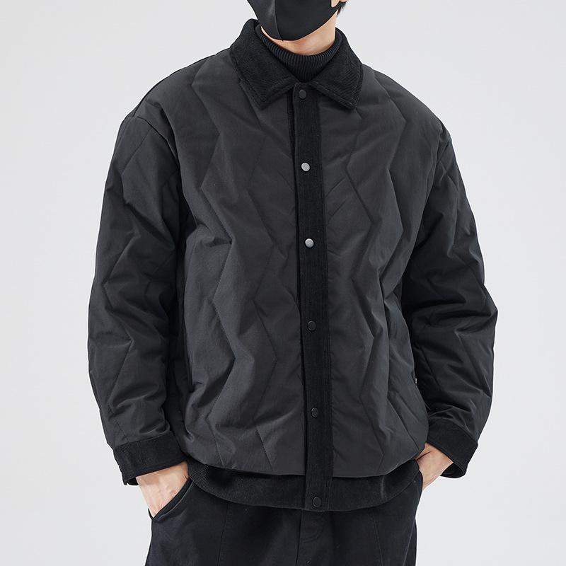 Men's Short Two-Piece Faux Layer Cotton Coat - Turn-Down Collar, Autumn/Winter 2025, Trendy Thin Padded Jacket.