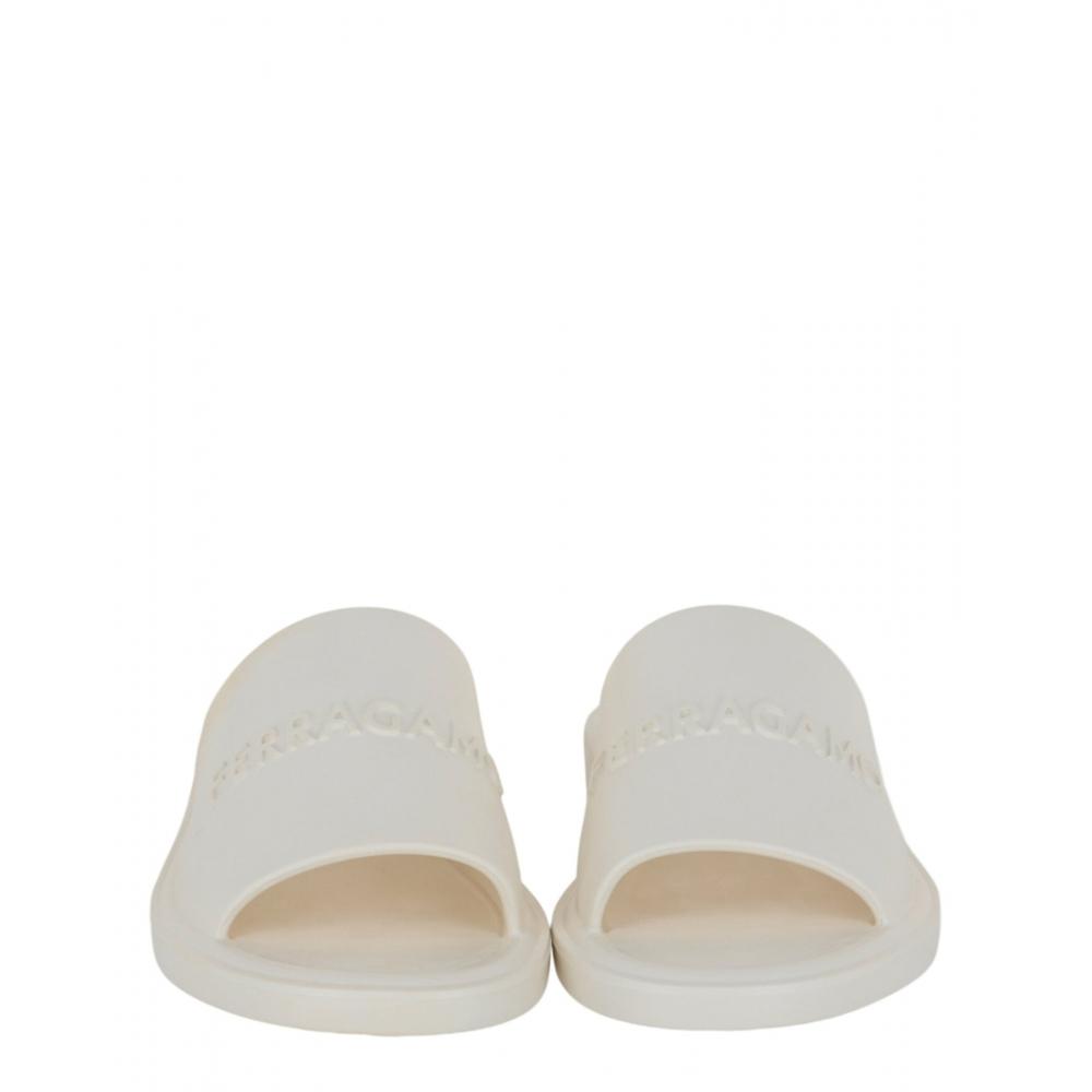 Salvatore Ferragamo Giuneva Logo Embossed Slides White