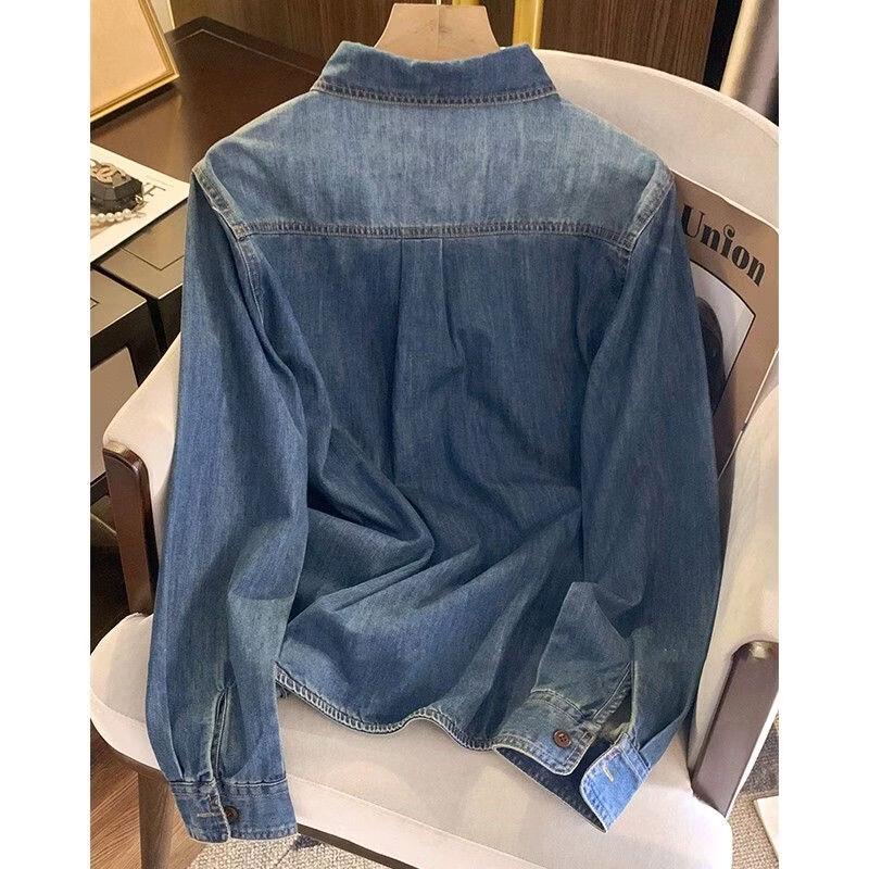 ZOSOUL Women's Washed Denim Shirt Jacket