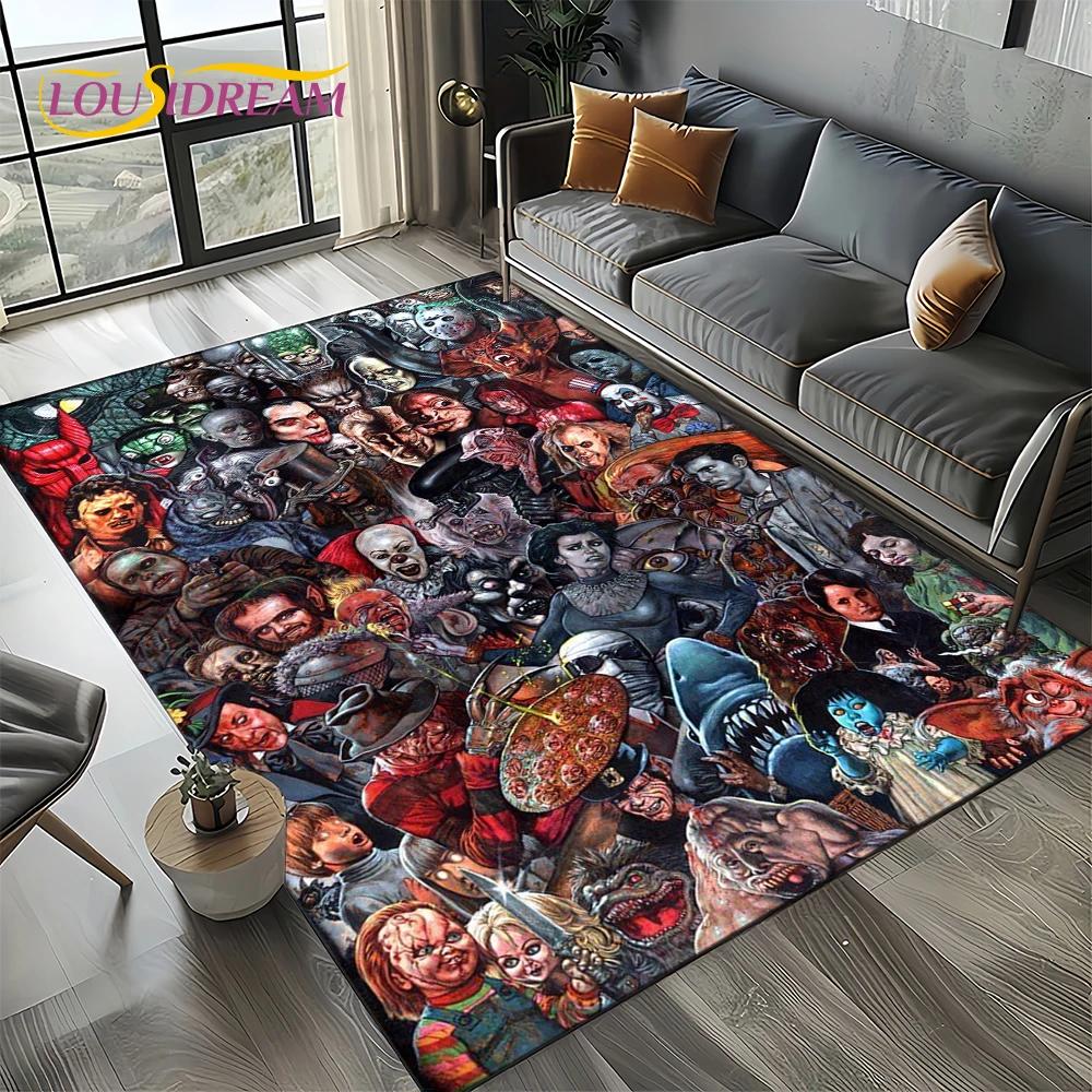 Horror Movie Chucky Pennywise Halloween Saw Character Carpet Rug for Living Room Bedroom Home Sofa Decoration,Non-slip Floor Mat