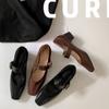 Mary Jane High Heels Women's Thick Heels One-strap Shoes Medium Heel Square Toe Small Leather Shoes