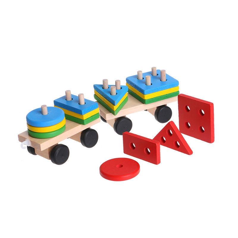 Delightful Kids Developmental Toys Train Truck Wooden Geometric Blocks Baby Educational Toy