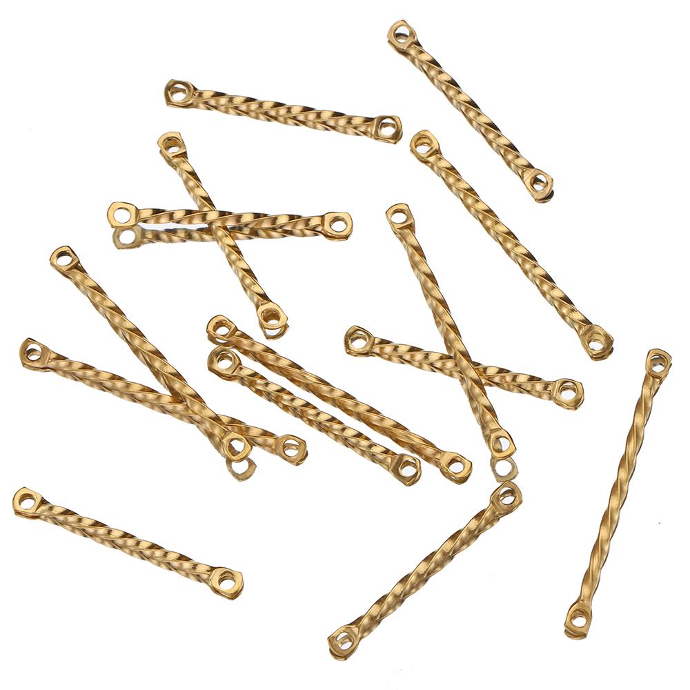 20pcs Stainless Steel Double Hole Twisted Column Rods Gold Plated Charm Pendant Connectors for Earrings Jewelry Making Wholesale