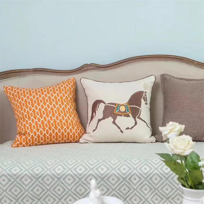Modern Embroidery Horse Designer Pillow Case Sofa Cushion Cover White Canvas Home Bedding Decorative 45 X 45cm Sell by Piece