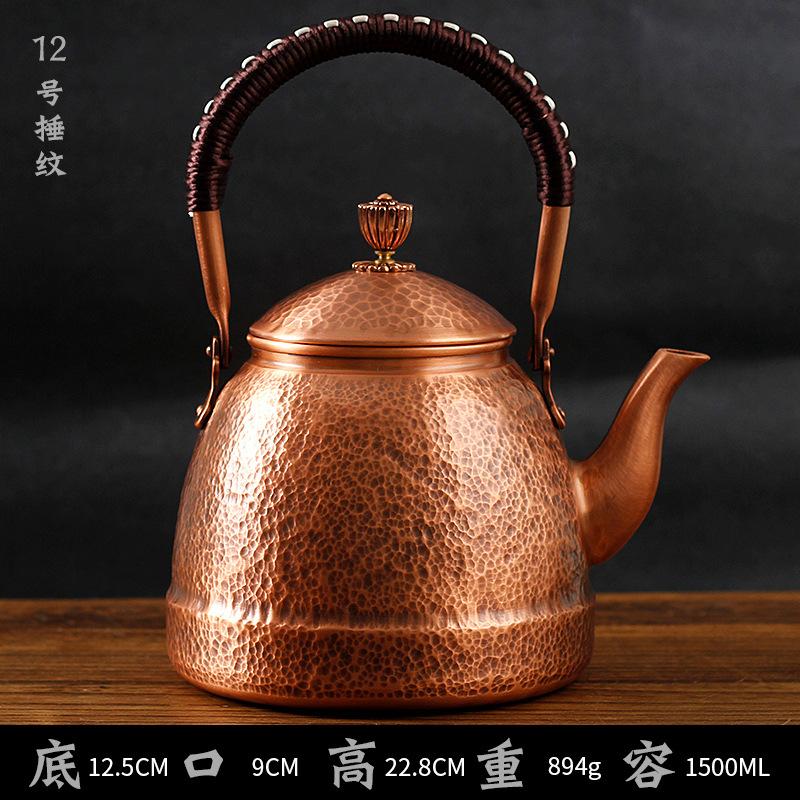 Handmade Retro Hammered Copper Teapot, Uncoated Hand Hammered Purple Copper Teapot, Red Copper Handle Teapot, Boiling Kettle