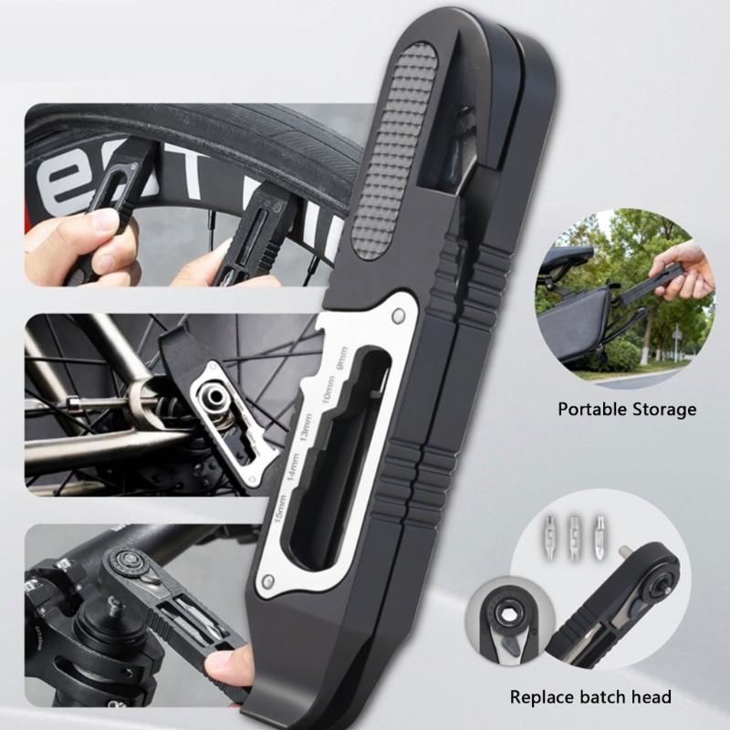 Cycle Repair Driver with Direction Control, 7-in-1 Integrated Spanner Openings and Double-Ended Attachments for Routine Bike Maintenance While