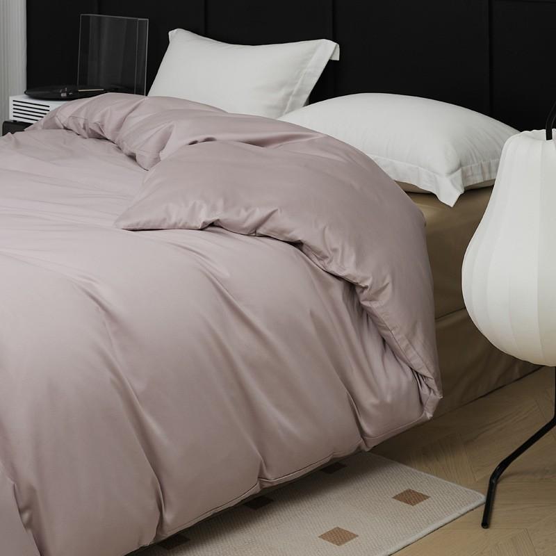 100S Egyptian Long Staple Cotton Bedding Set Pure Color Simple Design All Single Duvet Cover Pillowcase Fitted Sheet