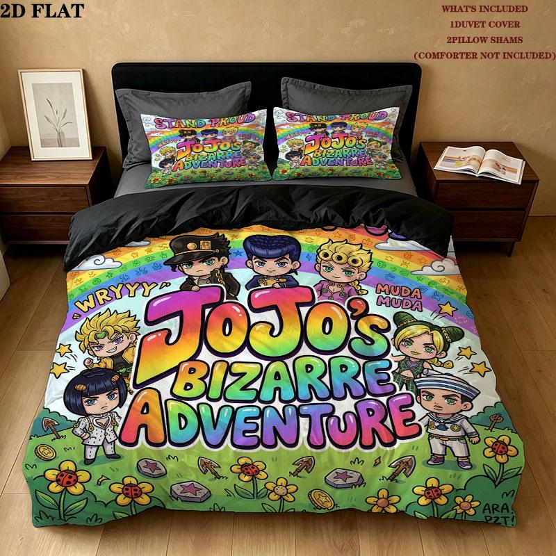 Jojos Bizarre Adventure Mønster Sengetøj Dyne Sæt Dynebetræk Pyntepudebetræk Hjem Fødselsdagsgave(1 * dynebetræk + 2 * pudebetræk, uden fyld)
