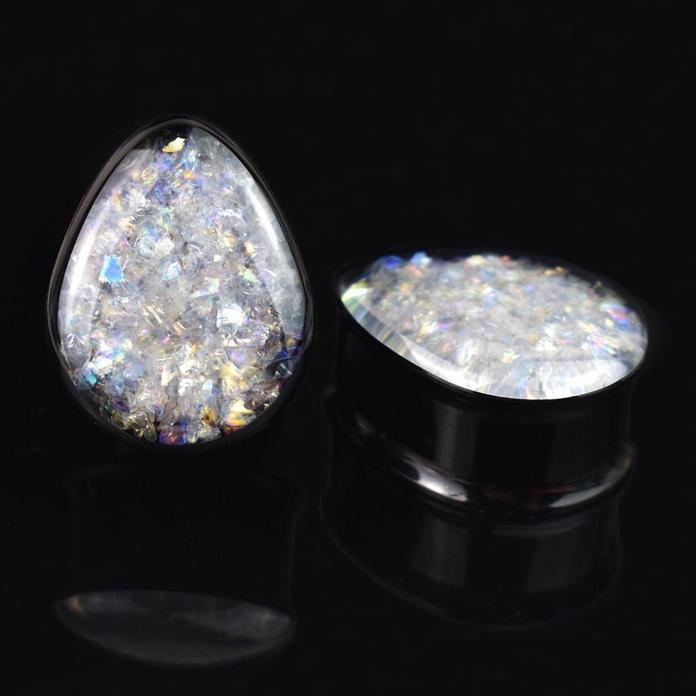 2 Pièces 8-50mm Tunnels Écarteurs d'Oreille Goutte d'Eau Écarteur d'Oreille Plug à Double Bord Bijoux de Corps pour Femmes Hommes